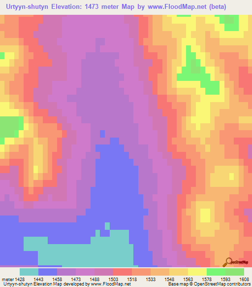 Urtyyn-shutyn,Mongolia Elevation Map