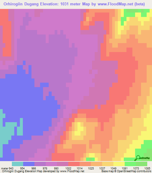 Orhirogiin Dugang,Mongolia Elevation Map