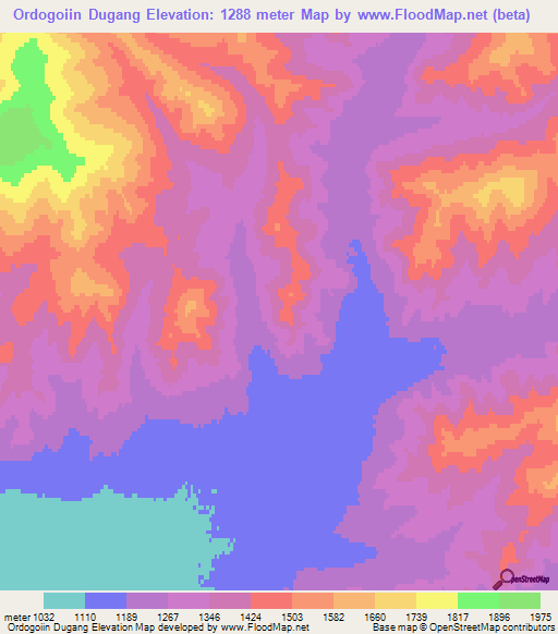 Ordogoiin Dugang,Mongolia Elevation Map