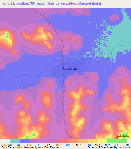 Onon,Mongolia Elevation Map