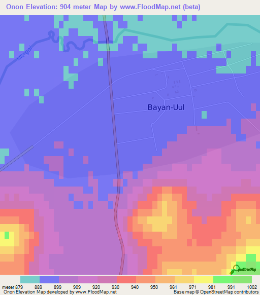 Onon,Mongolia Elevation Map