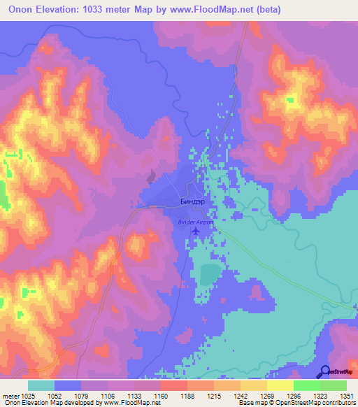 Onon,Mongolia Elevation Map