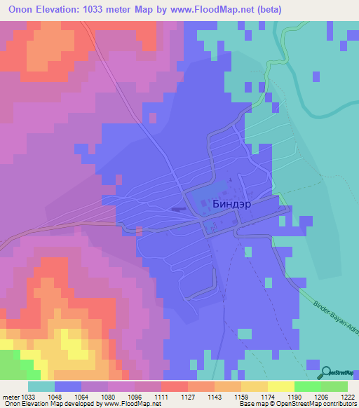 Onon,Mongolia Elevation Map