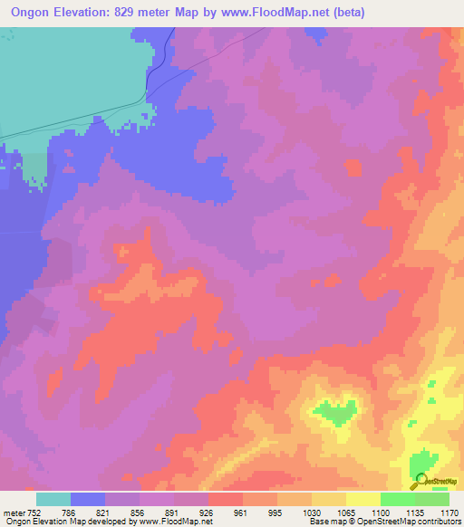 Ongon,Mongolia Elevation Map