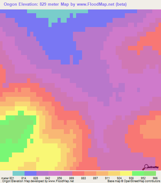 Ongon,Mongolia Elevation Map