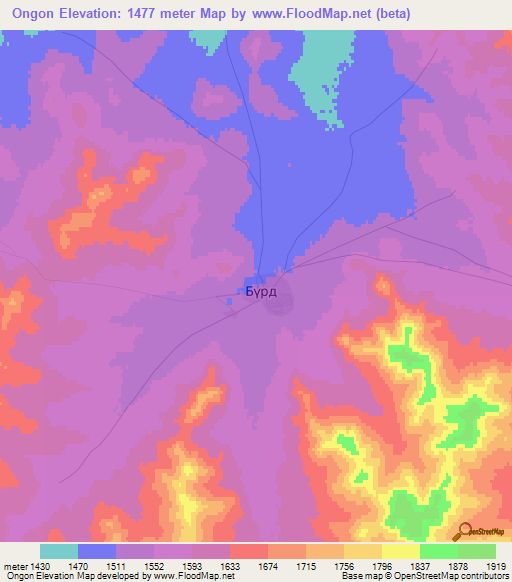 Ongon,Mongolia Elevation Map