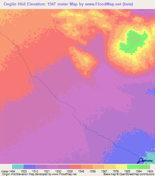 Ongiin Hiid,Mongolia Elevation Map