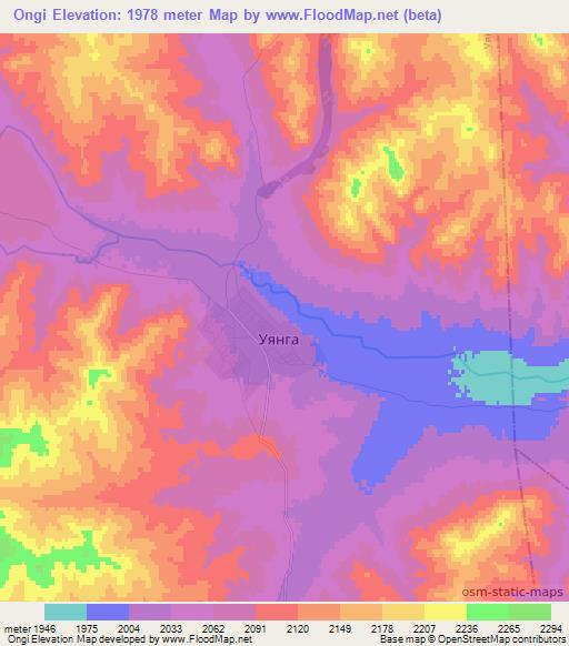 Ongi,Mongolia Elevation Map