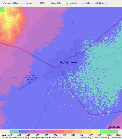 Zezen Khana,Mongolia Elevation Map