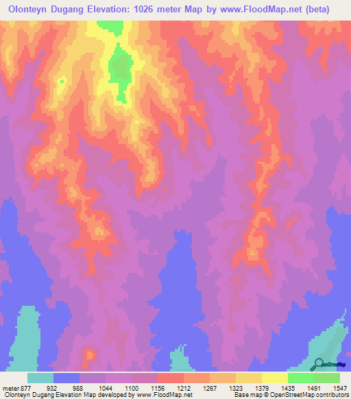 Olonteyn Dugang,Mongolia Elevation Map