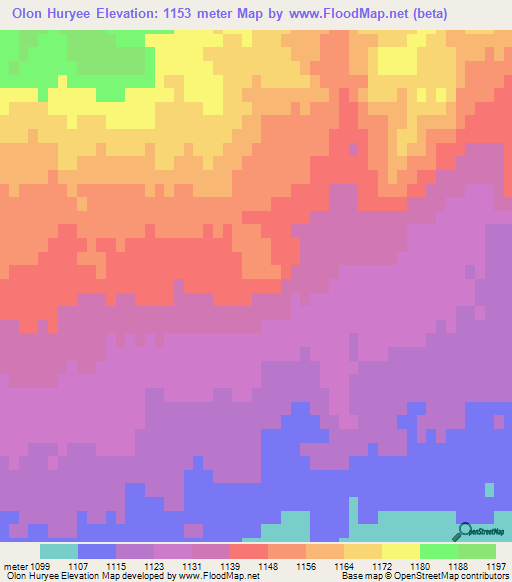 Olon Huryee,Mongolia Elevation Map