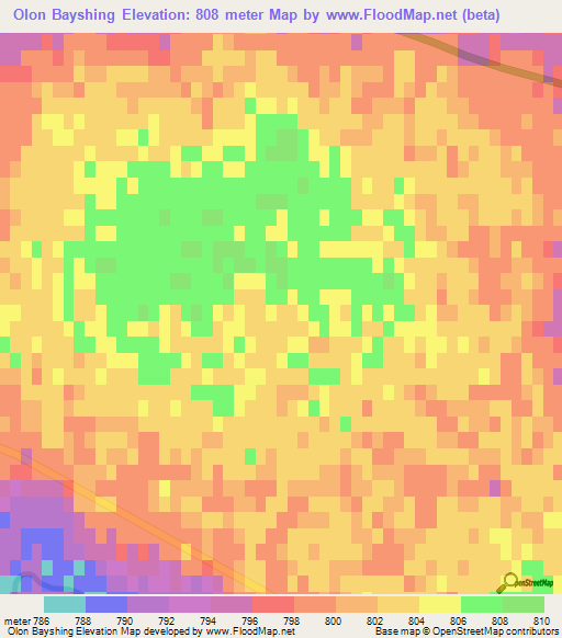 Olon Bayshing,Mongolia Elevation Map