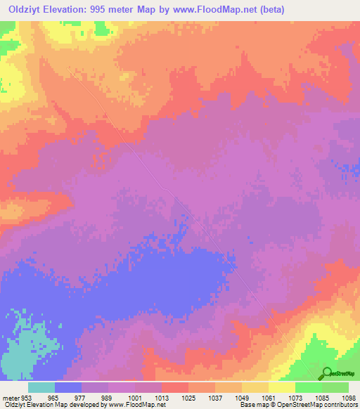 Oldziyt,Mongolia Elevation Map
