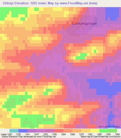 Oldziyt,Mongolia Elevation Map