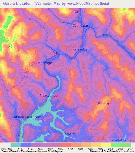 Gasura,Rwanda Elevation Map