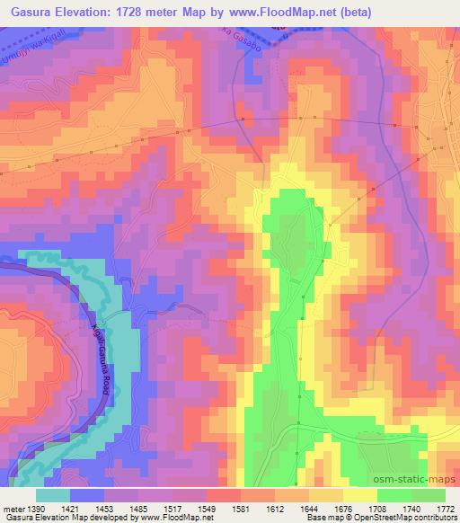 Gasura,Rwanda Elevation Map