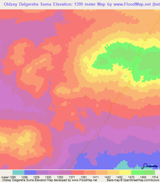 Oldzey Delgerehe Suma,Mongolia Elevation Map