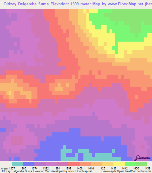 Oldzey Delgerehe Suma,Mongolia Elevation Map