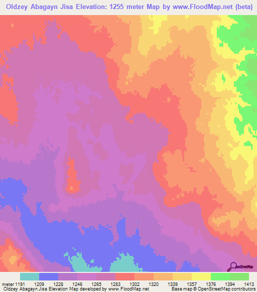 Oldzey Abagayn Jisa,Mongolia Elevation Map