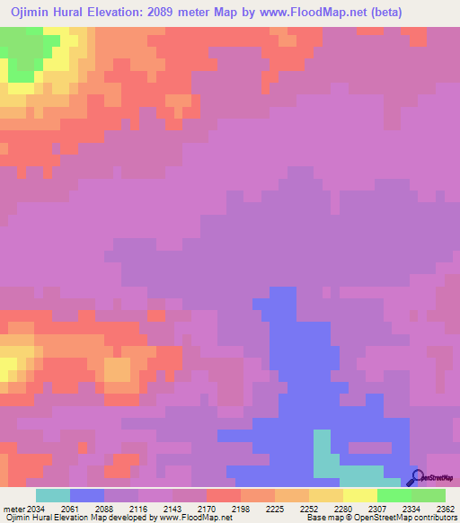 Ojimin Hural,Mongolia Elevation Map