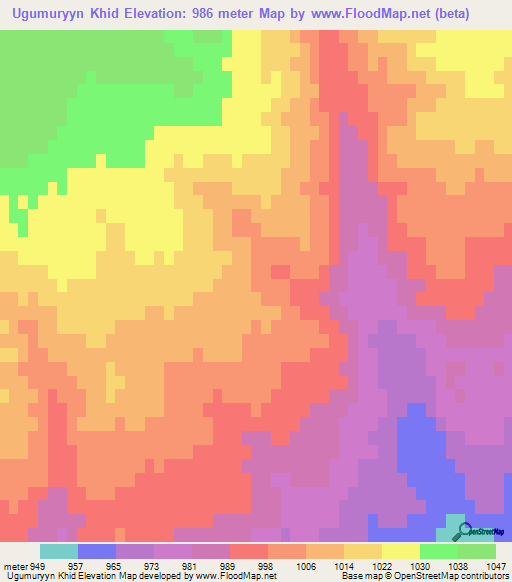 Ugumuryyn Khid,Mongolia Elevation Map