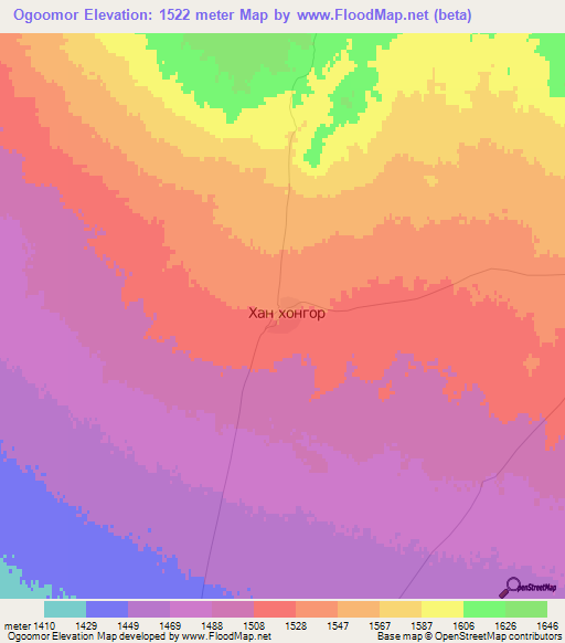 Ogoomor,Mongolia Elevation Map