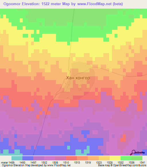 Ogoomor,Mongolia Elevation Map