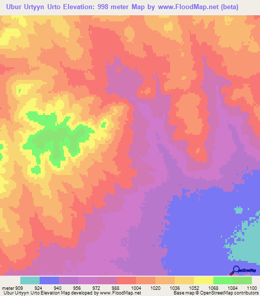 Ubur Urtyyn Urto,Mongolia Elevation Map