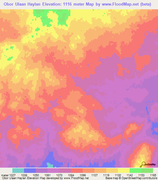 Obor Ulaan Haylan,Mongolia Elevation Map