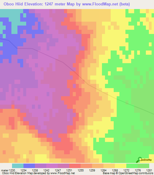 Oboo Hiid,Mongolia Elevation Map