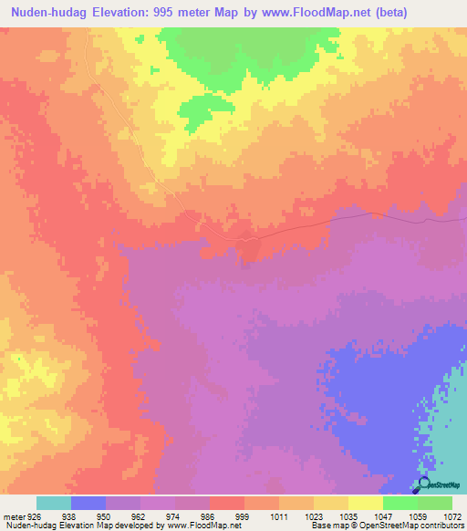 Nuden-hudag,Mongolia Elevation Map