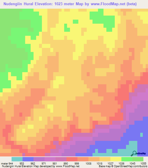 Nudengiin Hural,Mongolia Elevation Map