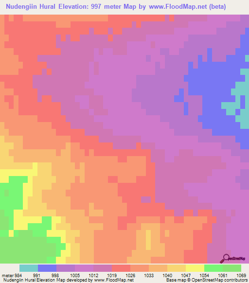 Nudengiin Hural,Mongolia Elevation Map
