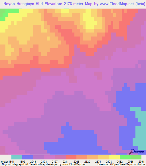 Noyon Hutagtayn Hiid,Mongolia Elevation Map