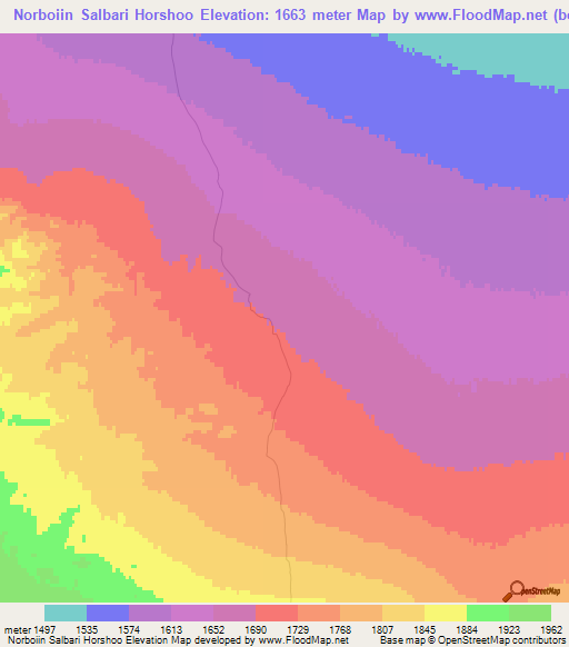 Norboiin Salbari Horshoo,Mongolia Elevation Map