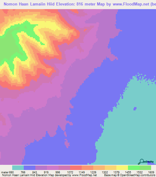 Nomon Haan Lamaiin Hiid,Mongolia Elevation Map