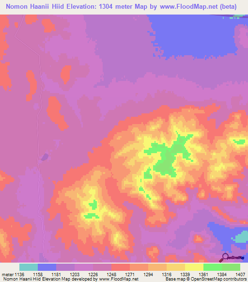 Nomon Haanii Hiid,Mongolia Elevation Map