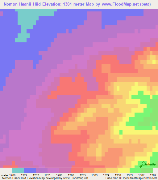 Nomon Haanii Hiid,Mongolia Elevation Map