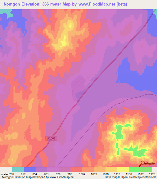 Nomgon,Mongolia Elevation Map