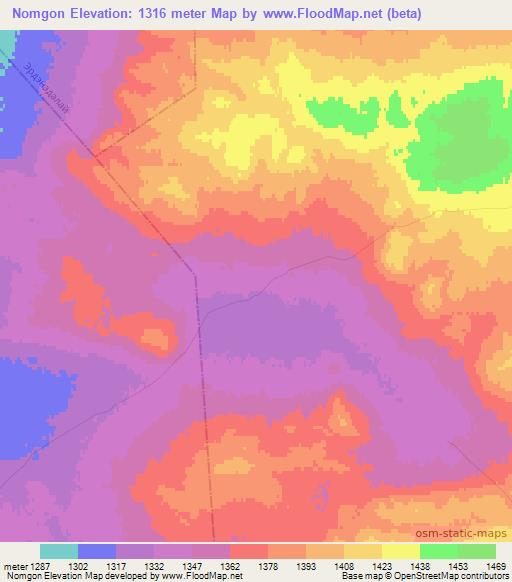 Nomgon,Mongolia Elevation Map