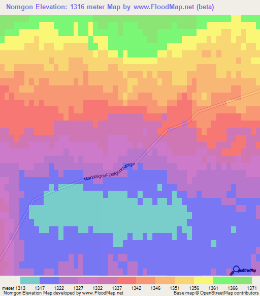 Nomgon,Mongolia Elevation Map