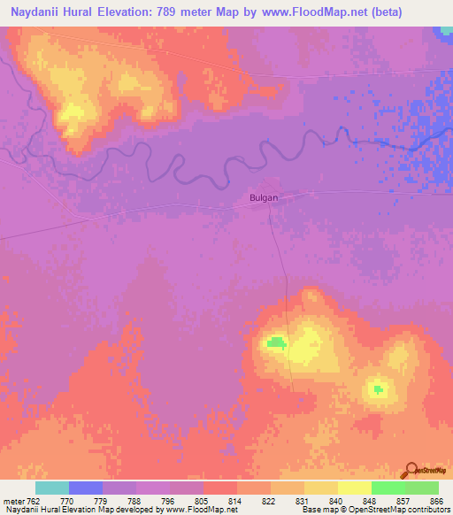 Naydanii Hural,Mongolia Elevation Map