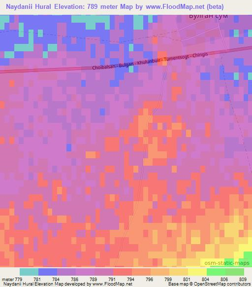 Naydanii Hural,Mongolia Elevation Map