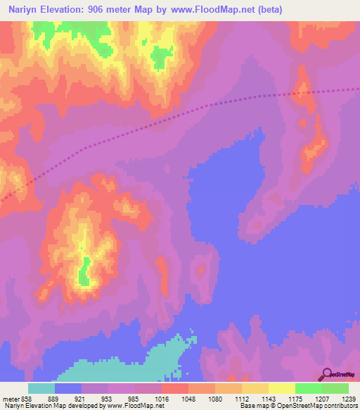 Nariyn,Mongolia Elevation Map
