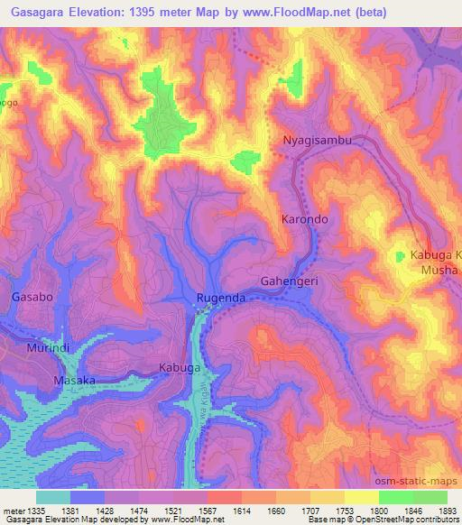 Gasagara,Rwanda Elevation Map