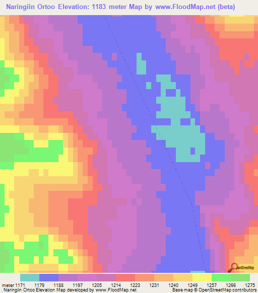 Naringiin Ortoo,Mongolia Elevation Map