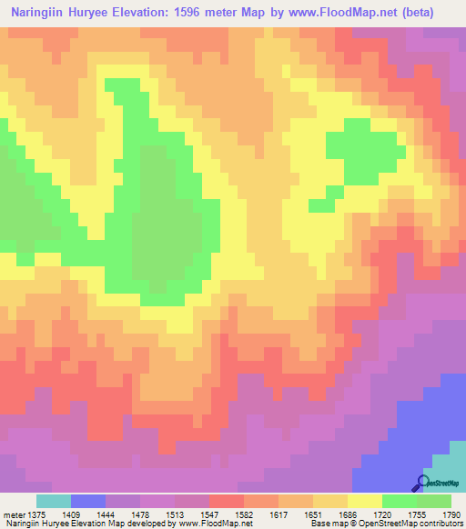 Naringiin Huryee,Mongolia Elevation Map