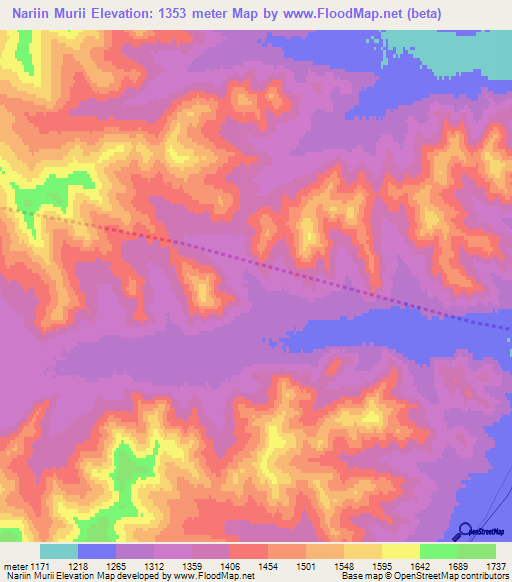 Nariin Murii,Mongolia Elevation Map