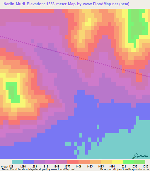 Nariin Murii,Mongolia Elevation Map