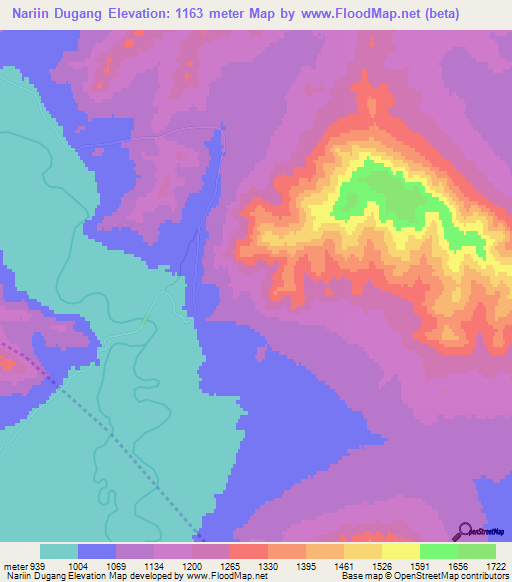 Nariin Dugang,Mongolia Elevation Map